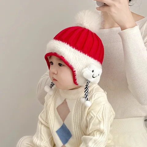 Lindo Gorro de Punto de Invierno para Bebé Gorro Cálido con Orejeras y Pompones Gorros de Invierno Lindo para Niños