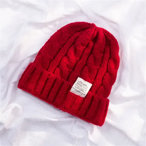 Gorro de Punto Cálido de Invierno para Mujer Espesado Color Sólido Punto Trenzado Calavera Casual Moda Exterior Frío