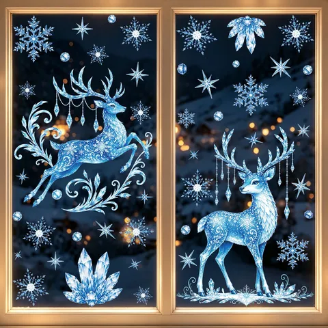 Pegatinas Estáticas para Ventanas de Navidad Nieve de Invierno Alce Calcomanías de Vidrio Vitrinas de Centros Comerciales Fiesta