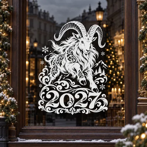 Adesivo Statico Per Finestra In Vetro Anno Della Pecora 2027 Design Bianco Intagliato Segno Zodiacale Cinese Pecora Modello Fiocco Di Neve Decorazione Festiva Per Casa Negozio