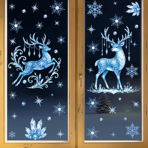 Pegatinas Estáticas para Ventanas de Navidad Nieve de Invierno Alce Calcomanías de Vidrio Vitrinas de Centros Comerciales Fiesta