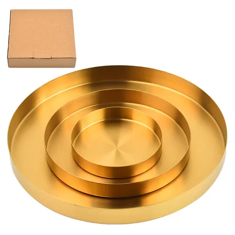 Nordic Minimalist Stainless Steel Round Storage Tray Gold Black Straight Edge Cosmetic Jewelry Serving Plate Organizer