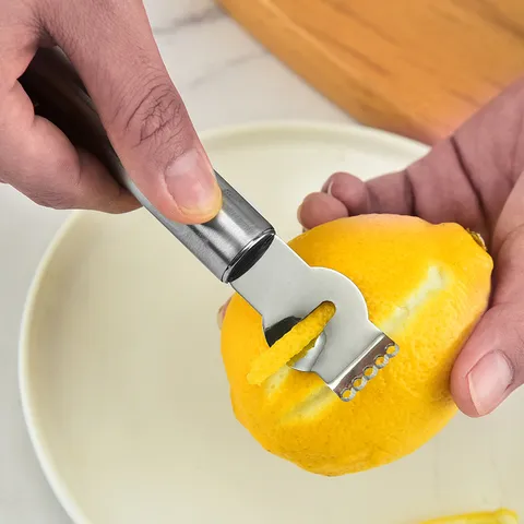 Stainless Steel Lemon Zester Grater Kitchen Tool Multi Purpose Fruit Peeler Orange Stripper Citrus Grater with Hanging Loop Handle