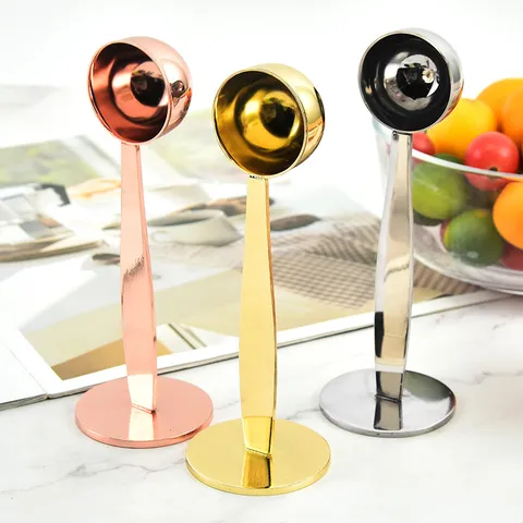 Stainless Steel Coffee Tamper And Measuring Spoon Dual Purpose Standable Espresso Coffee Powder Press Tool Kitchen Gadget