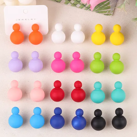 Minimalist Cute Candy Color Double Ball Acrylic Stud Earrings Sweet Style Geometric Resin Earrings Women Jewelry Gift