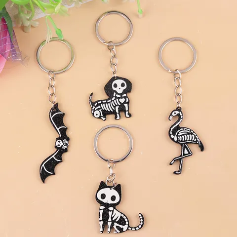 Halloween Spooky Bat Flamingos Dog Cat Acrylic Keychain Cartoon Cute Skeleton Animal Key Chain Bag Pendant Jewelry Gift