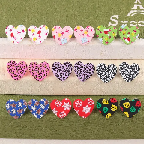 Niche Acrylic Heart Stud Earrings Cartoon Christmas Leopard Print Star Snowflake Cute Ear Jewelry Gift For Women