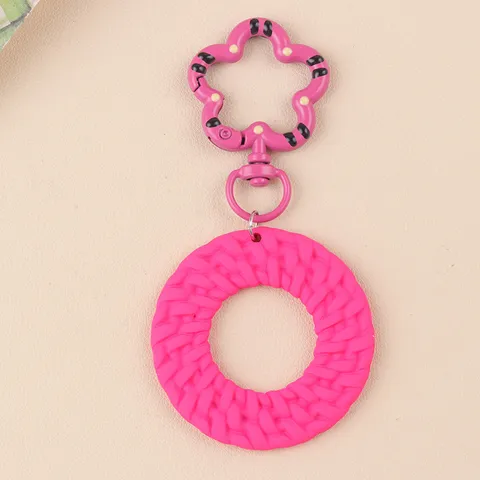 Boho Candy Color Round Acrylic Keychain Cute Flower Clasp Woven Pattern Bag Pendant Key Ring Fashion Accessories Gift