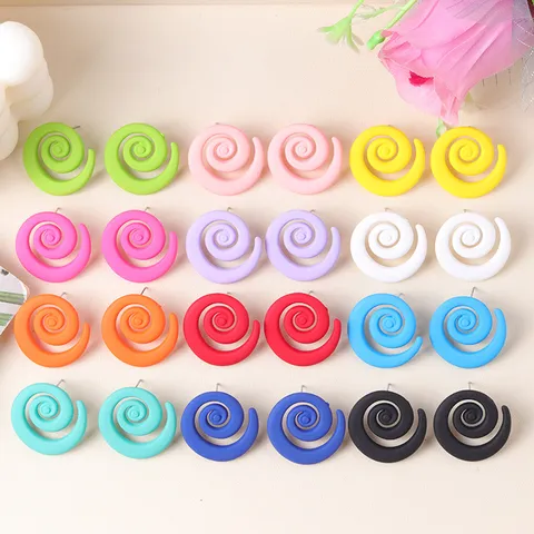 Exaggerated Geometric Swirl Acrylic Stud Earrings Candy Color Round Ear Pendants Fashion Jewelry For Women