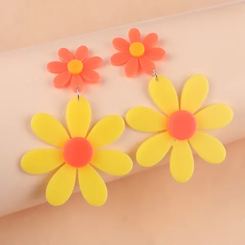Exaggerated Acrylic Sunflower Stud Earrings Fluorescent Color Splicing Floral Earrings Fashion Jewelry Gift For Women