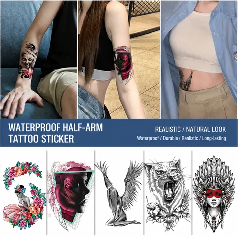 Autocollant de Tatouage Temporaire Imperméable Géométrique Animal Fleur Bras Art Corporel Faux Tatouage pour Femmes Hommes