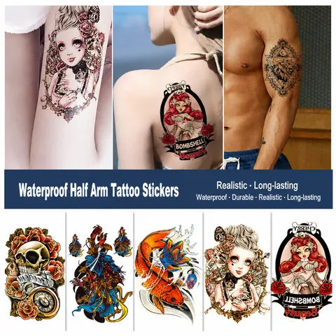 Autocollant de Tatouage Temporaire Imperméable Demi-Manche Art Corporel Design Artistique Faux Tatouage Pour Hommes Et Femmes