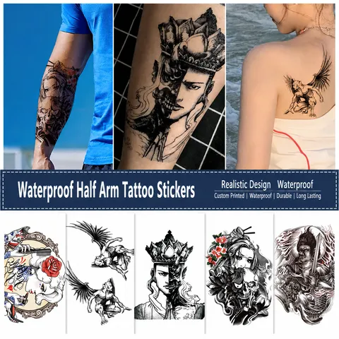 Autocollant de Tatouage Temporaire Imperméable Demi-Bras Faux Tatouage Body Art Autocollant de Tatouage pour Hommes Femmes