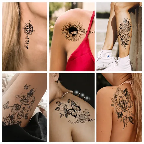 Adesivo per Tatuaggio Temporaneo Impermeabile Design Floreale Animale Geometrico Adesivo di Trasferimento d'Acqua per Body Art