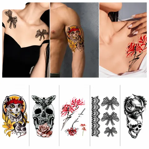 Sticker de Tatouage Temporaire Imperméable Demi-Manche Body Art Flash Tatouages Pour Hommes Femmes Faux Tatouages Design