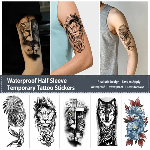 Autocollant de Tatouage Temporaire Imperméable Tigre Loup Animal Flash Tatouage Autocollants Pour Femmes Corps Art Bras Maquillage