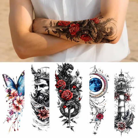 Autocollant de Tatouage Temporaire Imperméable Fleur Géométrique Papillon Bras Corps Art Faux Tatouage pour Hommes et Femmes