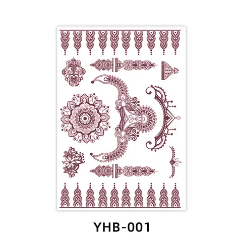 Autocollants de Tatouage Temporaire en Dentelle Henna Imperméables Marron Floral Géométrique Corps Art Transfert Autocollant Pour Femmes Fête Maquillage