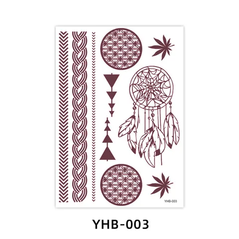 Autocollants de Tatouage Temporaire en Dentelle Henna Imperméables Marron Floral Géométrique Corps Art Transfert Autocollant Pour Femmes Fête Maquillage