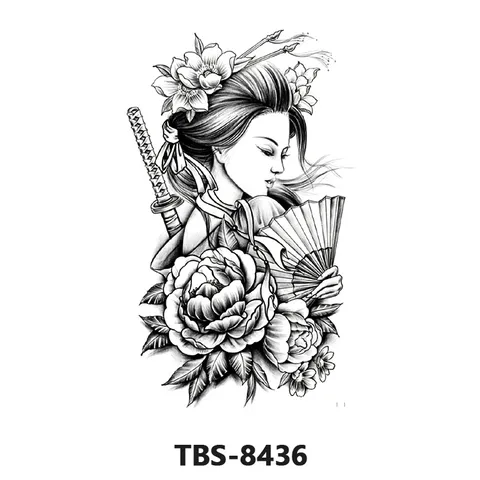 Autocollant de Tatouage Temporaire Imperméable Esquisse Florale Géométrique Art Corporel Faux Tatouage pour Femme Bras Clavicule