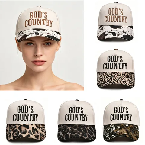 Vintage Leopard Print Patchwork Baseballkappe Western Stil Bestickte Buchstaben Sonnenschutz Gebogene Krempe Trucker Hut Für Herren Damen
