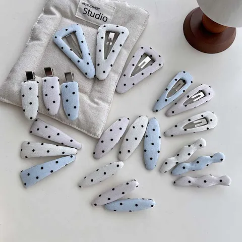 Koreanischer Stil Polka Dot Stoff Haarspange Süße Tropfen Seitenklappe Geometrische Entenschnabel Haaraccessoires Für Frauen