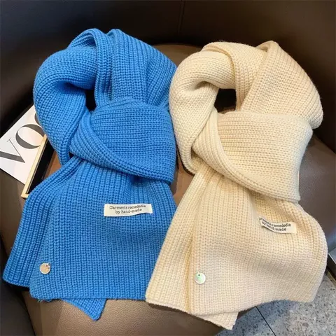 Korean Style Minimalist Solid Color Knitted Scarf Winter Warm Acrylic Couple Small Neck Warmer Fashion Scarf