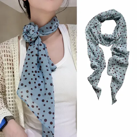 Women Fashion Long Polyester Scarf Chiffon Polka Dot Animal Print Neck Scarf Hair Band