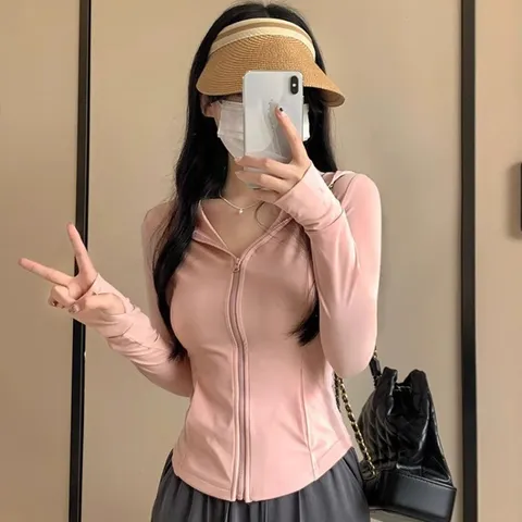 Women's Slim Fit Ice Silk Sun Protection Hooded Jacket Long Sleeve Zipper UV Protection Breathable Outdoor Outerwear
