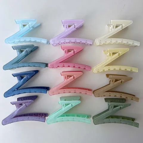 Z-Förmige Haarklammer Große Kunststoff Haifischklammer Mit Glitzer Bonbonfarbe Geometrisches Haaraccessoire Für Das Tägliche Styling