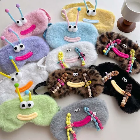 Plush Sleep Eye Mask Cute Cartoon Animal Shading Eye Cover Soft Comfortable Blindfold For Women Students Travel Nap