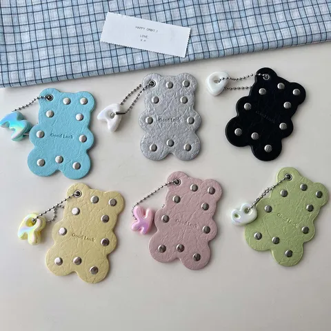 PU Leather Bear Keychain Cute Rivet Bag Charm Animal Keyring Cartoon Handbag Pendant Jewelry Accessories