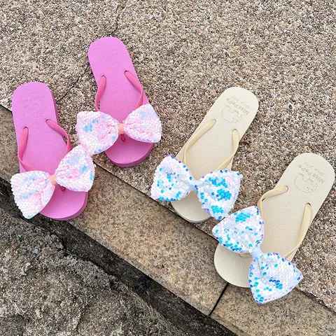 Damen Sommer Strand Flip Flops PVC Schleife Flache Sandaletten Lässige Outdoor Zehentrenner