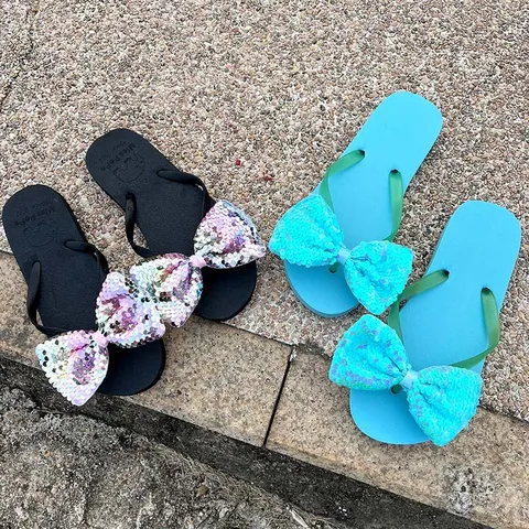 Damen Sommer Strand Flip Flops PVC Schleife Flache Sandaletten Lässige Outdoor Zehentrenner