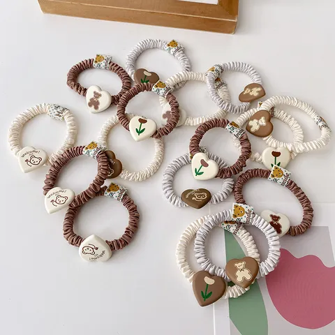 Süß Blumen Tulpe Bär Stoff Haargummis Süß Elastische Haar Seile Tägliche Haarschmuck Für Frauen