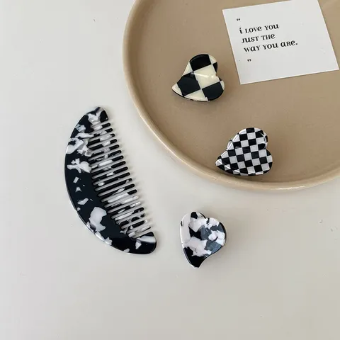 Vintage Geometric Cellulose Acetate Hair Comb Heart Claw Clip Set Black White Hair Accessories For Women