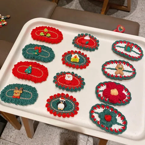 Weihnachten Serie Handgemacht Gestrickt Wolle Haarspange Süß Cartoon Elch Weihnachtsmann Haarnadel Festlich Haaraccessoires Für Damen