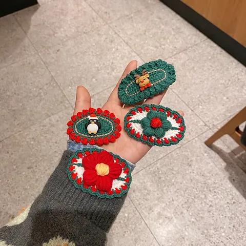 Weihnachten Serie Handgemacht Gestrickt Wolle Haarspange Süß Cartoon Elch Weihnachtsmann Haarnadel Festlich Haaraccessoires Für Damen