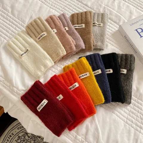 Damen Winter Warm Strick Halbfinger Handschuhe Casual Einfarbig Jacquard Stretch Handschuhe Für Outdoor Tägliche Kleidung