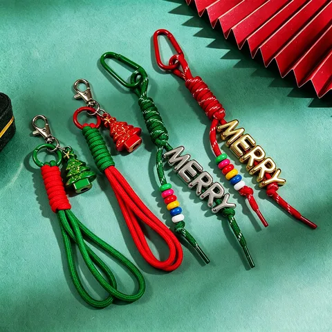 Christmas Woven Keychain Fashion Versatile Bag Pendant Holiday Merry Letter Beads Woven Rope Keychain For Women Gift
