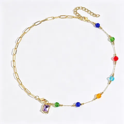 Dopamine Multicolor Rhinestone Necklace Light Luxury Gold Plated Alloy Pendant Clavicle Chain For Women Fashion Jewelry Gift