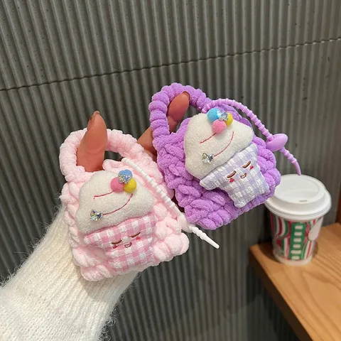 Portamonete in Peluche Tessuto Fatto a Mano Carino Cartoon Gelato Custodia per Auricolari Portafoglio Mini Portatile Ciondolo Borsa Custodia con Zip