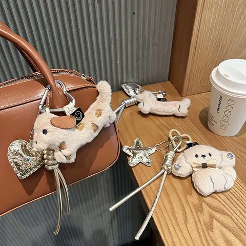 Süßer Plüsch Dackel Schlüsselanhänger Mit Schleife Perle Tasche Anhänger Cartoon Tier Auto Schlüsselring Handtasche Dekoration Geschenk