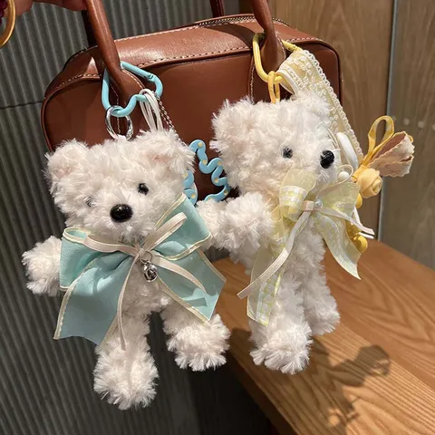 Süßer Plüsch Kaninchen Tasche Anhänger Cartoon Tier Schlüsselanhänger Flauschiger Hase Schlüsselring Mit Schleife Handtasche Hängeornament