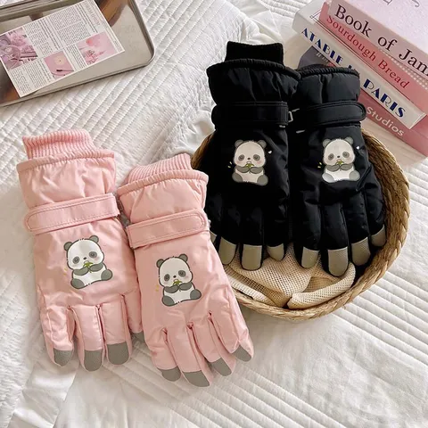 Süße Panda Druck Winter Ski Handschuhe Verdickt Wasserdicht Warm Gefüttert Rutschfeste Radfahrschuhe Für Damen Und Kinder