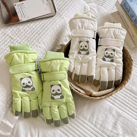 Süße Panda Druck Winter Ski Handschuhe Verdickt Wasserdicht Warm Gefüttert Rutschfeste Radfahrschuhe Für Damen Und Kinder