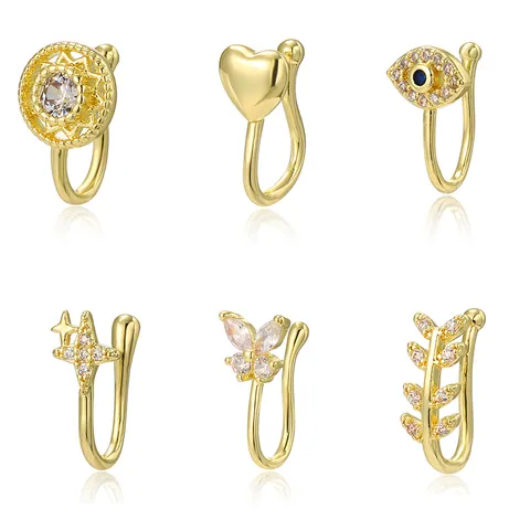 Anillo de Nariz Falso de Cobre No Perforado Forma U Pendiente de Nariz Brazalete de Oreja Strass Perla Artificial Joya Mujer