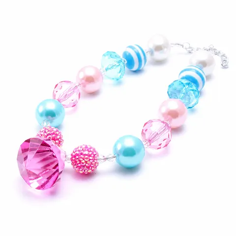 Collier de Perles Massif pour Enfants Acrylique Imitation Cristal Rose Rouge Pendentif Goutte d'Eau Bijoux de Mode Cadeau pour Filles