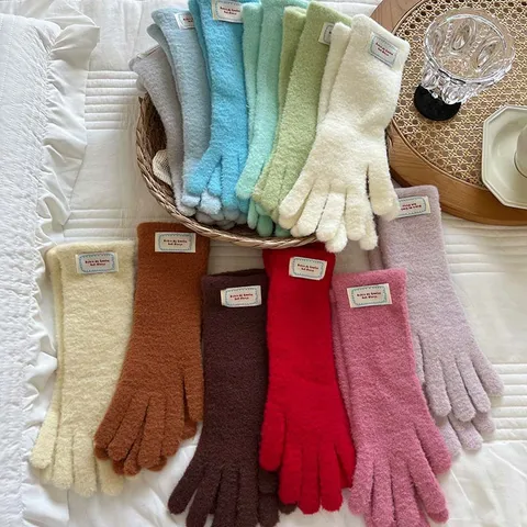 Winter Warme Touchscreen Handschuhe Damen Süße Imitat Nerz Samt Gestrickte Handschuhe Lässige Einfarbige Kaltwetter Handschuhe