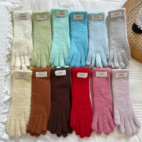 Winter Warme Touchscreen Handschuhe Damen Süße Imitat Nerz Samt Gestrickte Handschuhe Lässige Einfarbige Kaltwetter Handschuhe